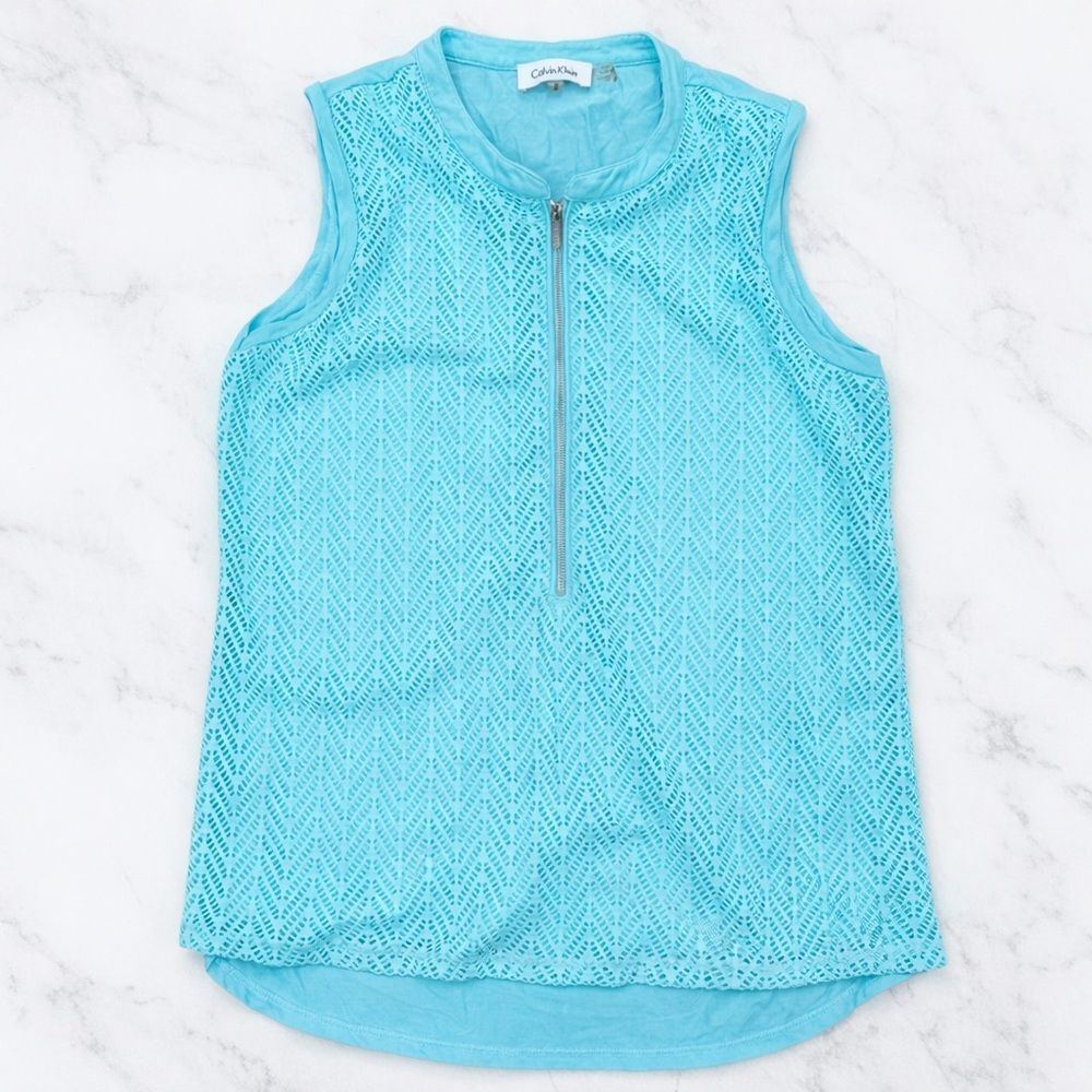 Calvin Klein Lace Sleeveless Overlay Top Zip Neck Women’s Medium NWOT
